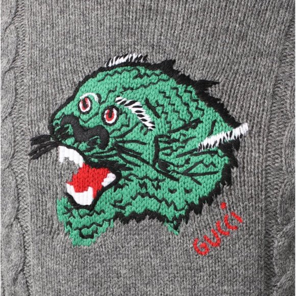 Gucci Panther Embroidered Knit Sweater in Gray NEW WITH TAGS - Picture 6 of 6